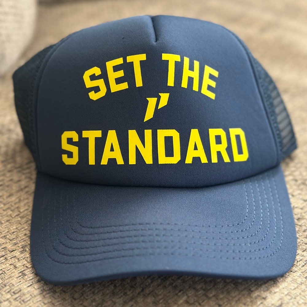 Blue Cap with Yellow Text